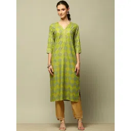 Rangriti Lime Green Printed Straight Kurta-picture-25