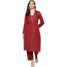 rangriti Maroon Cotton Blend Straight Printed Kurta Palazzo Suit Set For Women-picture-20