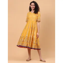 Rangriti Mustard Printed Flared Kurta-picture-20