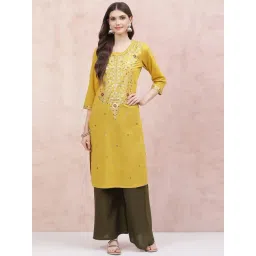 Rangriti Mustard Printed Straight Kurta-picture-12