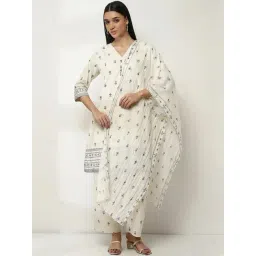 Rangriti Off White Cotton Regular Fit Printed Dupatta-picture-42
