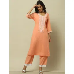 Rangriti Orange Embroidered Straight Kurta-picture-25