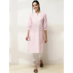 Rangriti Pink Cotton Regular Fit Embroidered Kurta-picture-34