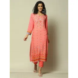 Rangriti Pink Straight Fit Printed Kurta-picture-32