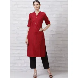 Rangriti Red Woven Pattern Straight Kurta-picture-10