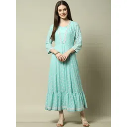 Rangriti Round Neck Ethnic Motifs Print A-Line Maxi Dress-picture-31