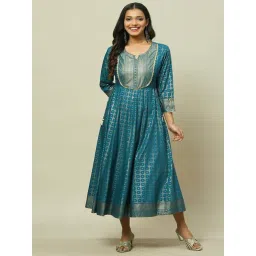 Rangriti Teal Blue Printed A-Line Dress-picture-23