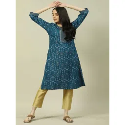 Rangriti Teal Blue Printed Straight Kurta-picture-44
