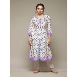 Rangriti White Printed A Line Kurta-picture-30