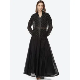 Rangriti Women Black Printed Pleated Top with Skirt-picture-44