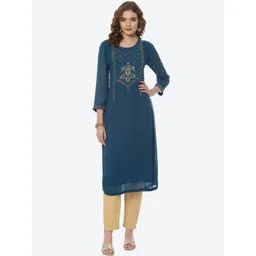 Rangriti Women Blue Ethnic Motifs Yoke Design Kurta-picture-42