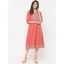 Rangriti Women Coral Printed Ethnic Motifs Yoke Design Kurta-picture-44