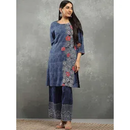 Rangriti Women Floral Printed Regular Kurta with Palazzos-image-4
