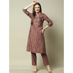 Rangriti Women Floral Printed Regular Kurta with Trousers-picture-22
