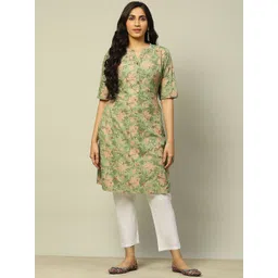 Rangriti Women Floral Printed Thread Work Kurta-image-16
