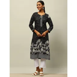 Rangriti Women Geometric Embroidered Cold-Shoulder Sleeves Kurta-picture-23