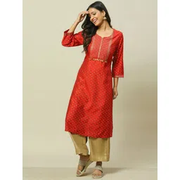 Rangriti Women Geometric Yoke Design Keyhole Neck Flared Sleeves Sequinned Anarkali Kurta-picture-39