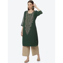Rangriti Women Green & Beige Ethnic Motifs Yoke Design Thread Work Kurta-picture-43