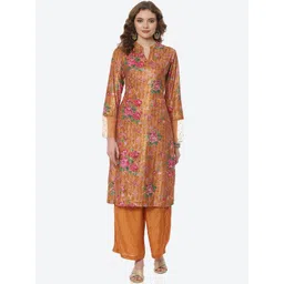 Rangriti Women Mustard Yellow Floral Printed Kurta with Palazzos-picture-15