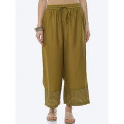 Rangriti Women Olive Green & White Printed Straight fit Palazzos-picture-16