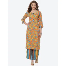 Rangriti Women Orange Printed Kurti with Palazzos-picture-43