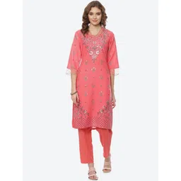 Rangriti Women Pink Floral Printed Kurta-image-38