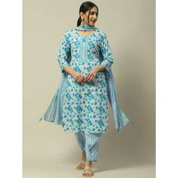 Rangriti Women Printed Regular Pure Cotton Kurta with Trousers & With Dupatta-picture-35