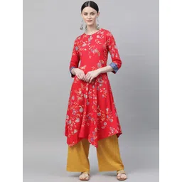 Rangriti Women Red & Yellow Printed A-Line Kurta-picture-36