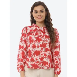 Rangriti Women Red Floral Print Ruffles Crepe Top-picture-15