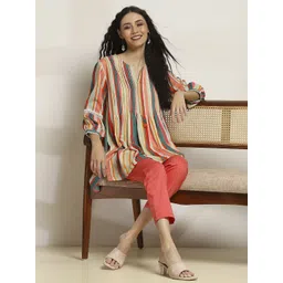 Rangriti Women Striped High-Low Hem Straight Kurti-picture-33
