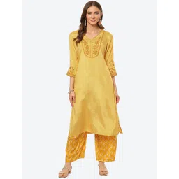 Rangriti Women Yellow Ethnic Motifs Kurta with Trousers-picture-34