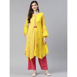 Rangriti Women Yellow Ethnic Motifs Printed Bell Sleeves Kurta-picture-10