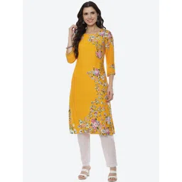 Rangriti Women Yellow Floral Printed Kurta-picture-14
