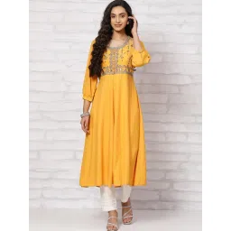 Rangriti Yellow Embroidered Flared Kurta-picture-14