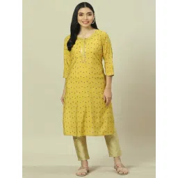 Rangriti Yellow Printed Straight Kurta-picture-10