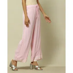 rangriti Women Straight Palazzos with Embroidered Hem image 2