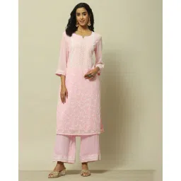 rangriti Women Straight Palazzos with Embroidered Hem image 4