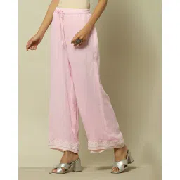 rangriti Women Straight Palazzos with Embroidered Hem image 1
