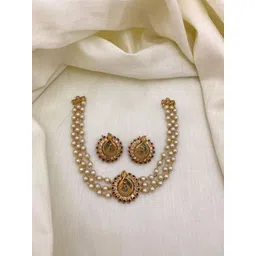 Rangrozo Jewellery Gold Plated Cubic Zirconia Studded Traditional Jewellery Set-picture-24