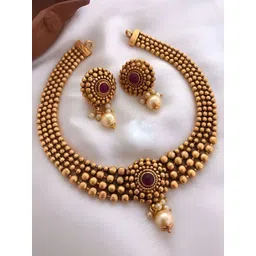 Rangrozo Jewellery Gold-Plated Stone-Studded & Beaded Jewellery Set-picture-38