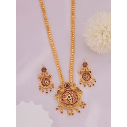 Rangrozo Jewellery Gold-Plated Stone-Studded & Beaded Jewellery Set-picture-33