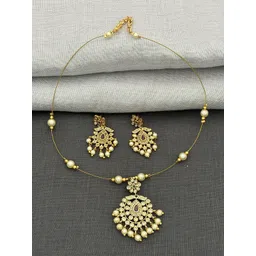 Rangrozo Jewellery Gold Plated Stone-Studded & Beaded Jewellery Set-picture-31