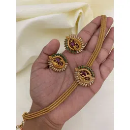 Rangrozo Jewellery Gold-Plated Stone Studded & Beaded Jewellery Set-picture-38