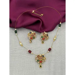 Rangrozo Jewellery Gold-Plated Stone Studded Jewellery Set image 1