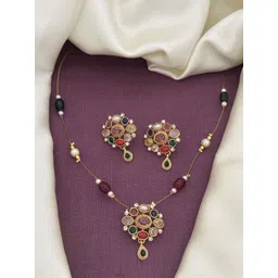 Rangrozo Jewellery Gold-Plated Stone Studded Jewellery Set image 4