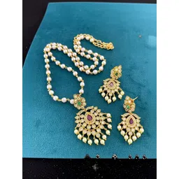 Rangrozo Jewellery Gold-Plated Stones-Studded & Beaded Jewellery Set-picture-35