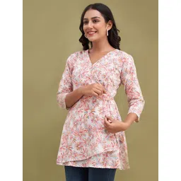 Rangun Floral Print Wrap V-Neck Three-Quarter Sleeves Top-picture-16