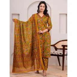 RANI PRINTS Floral Printed V-Neck Pure Cotton Straight Kurta With Trousers & Dupatta-picture-10