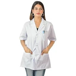 RANK Women's Poly Cotton White Medical Lab Coat | Half Sleeve & 2 Front Pocket Lab Uniform For Female Doctor Nurse Student Size - M (White)-picture-36