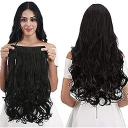 Rapidsflow® Imported Quality 5 Clip Hair Extensions For Women No Extra Shine Matt Finish Curly Hair 28 Inch 150 gram (Black)-picture-14